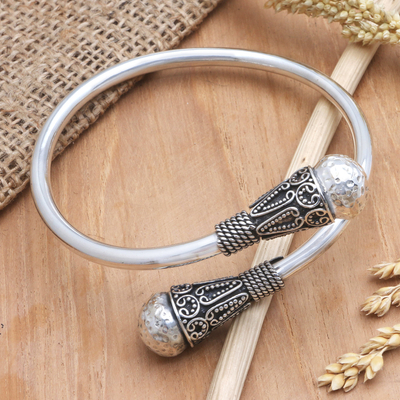 Modern Sterling Silver Bangle Bracelet from Mexico - Undulations | NOVICA