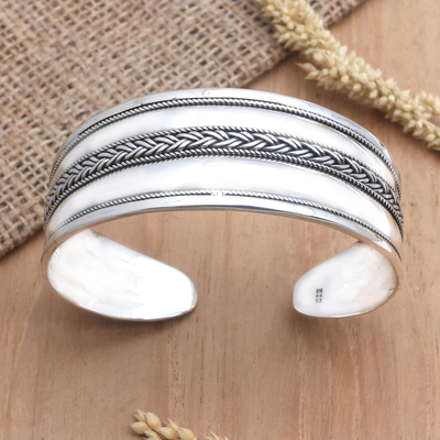 Manschettenarmband aus Sterlingsilber - Handgefertigtes Manschettenarmband aus Sterlingsilber aus Bali