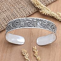 Sterling silver cuff bracelet, 'Lift Me Up' - Hand Crafted Sterling Silver Cuff Bracelet