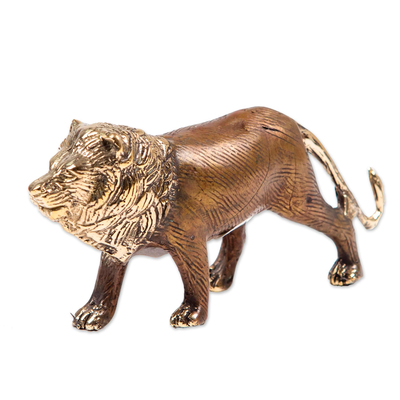 Artisan Crafted Bronze Lion Statuette