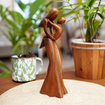 Wood statuette, 'Mother's True Love' - Mother and Child Suar Wood Statuette