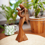 Wood statuette, 'Mother's True Love' - Mother and Child Suar Wood Statuette