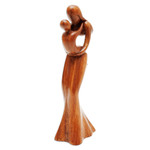 Wood statuette, 'Mother's True Love' - Mother and Child Suar Wood Statuette