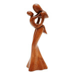Wood statuette, 'Mother's True Love' - Mother and Child Suar Wood Statuette