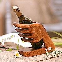 Wood wine holder, 'Lend a Hand'