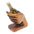Wood wine holder, 'Lend a Hand' - Hand Crafted Suar Wood Bottle Holder