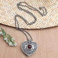 Garnet locket necklace, 'Open Secret'