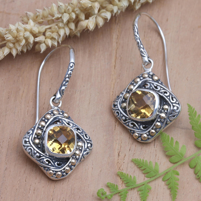 Gold-accented citrine dangle earrings, 'South Wind in Yellow' - Handmade Gold-Accented Citrine Dangle Earrings