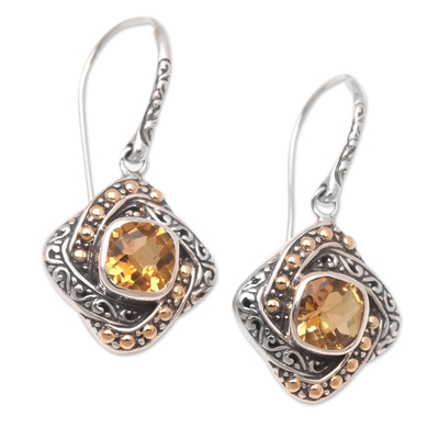 Gold-accented citrine dangle earrings, 'South Wind in Yellow' - Handmade Gold-Accented Citrine Dangle Earrings