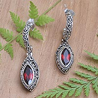 Garnet dangle earrings, 'Naked Eye in Red' - Handmade Garnet and Sterling Silver Dangle Earrings