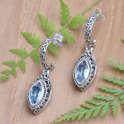 Blue topaz dangle earrings, 'Naked Eye in Blue' - Blue Topaz and Sterling Silver Dangle Earrings from Bali