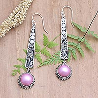 Cultured pearl dangle earrings, 'Like a Melody in Pink' - Pink Mabe Pearl and Sterling Silver Dangle Earrings