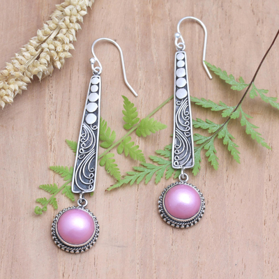 Cultured pearl dangle earrings, Like a Melody in Pink