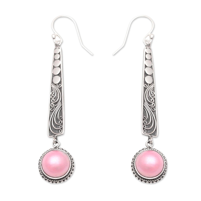 Pendientes colgantes de perlas cultivadas - Pendientes colgantes de plata de ley y perla Mabe rosa