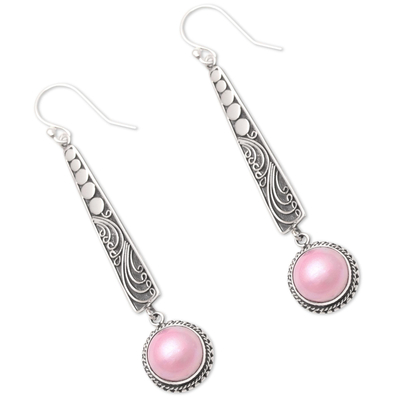 Pendientes colgantes de perlas cultivadas - Pendientes colgantes de plata de ley y perla Mabe rosa