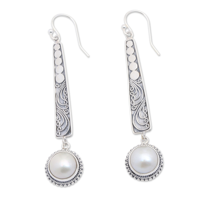 Cultured pearl dangle earrings, 'Like a Melody in Grey' - Artisan Crafted Cultured Mabe Pearl Dangle Earrings