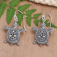 Gold-Accented Dangle Earrings with Turtle Motif,'Sleepy Swimmers'