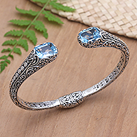 Blue topaz cuff bracelet, 'Wild Forest' - Blue Topaz and Sterling Silver Cuff Bracelet