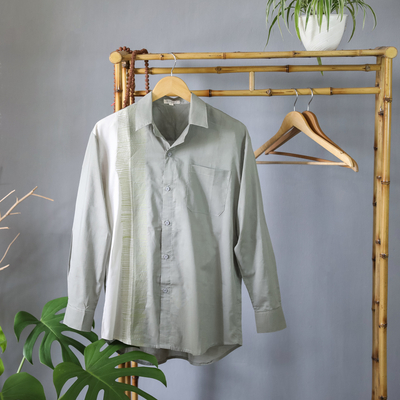 Camisa hombre algodón bordado - Camisa de hombre de algodón verde bordada