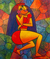 'Daydreaming Women' - Colorful Acrylic Painting on Canvas thumbail