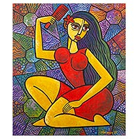 'Ni Kadek Sanya' - Acrylic Female Figure Painting on Canvas