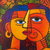 'Kiss You' - Cubist Acrylic Figure Painting from Java (image 2b) thumbail