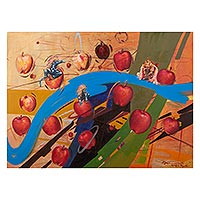 'Dancing Between Apples' - Oil Painting on Canvas with Fruit Motif