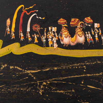 'Melasti Ceremony' - Pintura al óleo original firmada de una ceremonia hindú balinesa