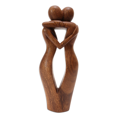 Wood statuette, 'Magic Moment' - Hand Made Suar Wood Statuette from Bali