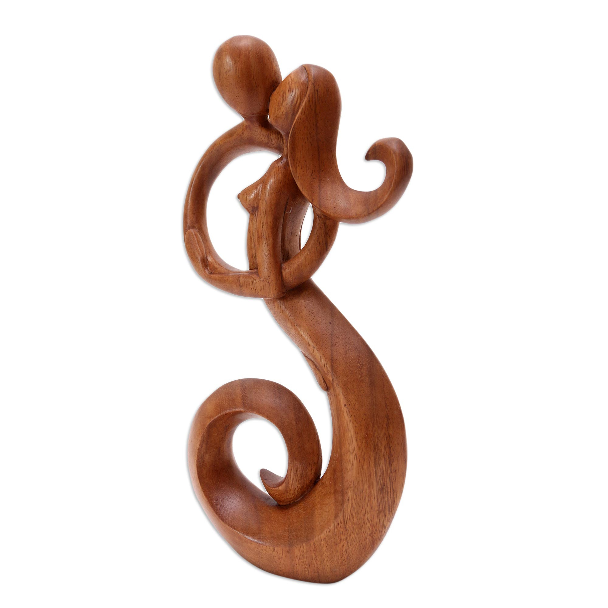 Romantic Suar Wood Statuette from Bali - Steal a Kiss | NOVICA