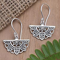Sterling silver dangle earrings, 'Halfway There' - Sterling Silver Dangle Earrings with Floral Motif
