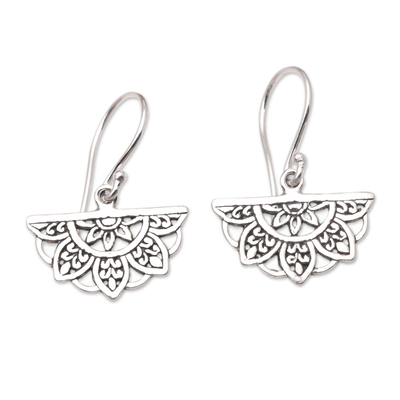 Sterling silver dangle earrings, 'Halfway There' - Sterling Silver Dangle Earrings with Floral Motif
