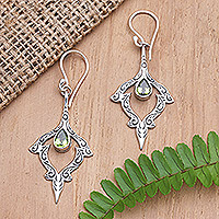 Peridot dangle earrings, 'Green Beauty' - Sterling Silver Dangle Earrings with Pear Peridot Stones