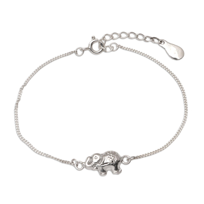 Sterling silver pendant bracelet, 'See the Elephant' - Sterling Silver Pendant Bracelet with Elephant Motif