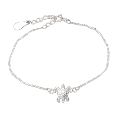 Sterling silver pendant bracelet, 'Turtle Beach' - Sterling Silver Pendant Bracelet with Turtle Motif