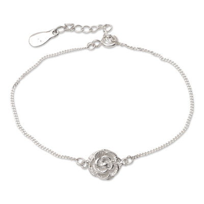 Sterling Silver Pendant Bracelet with Rose Motif