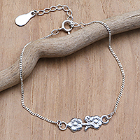 Sterling silver pendant bracelet, 'Flower of Youth' - Sterling Silver Pendant Bracelet with Floral Motif