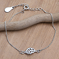 Sterling silver pendant bracelet, 'Turned Over' - Sterling Silver Pendant Bracelet with Leaf Motif