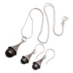 Cultured pearl jewelry set, 'Victorian Age' - Sterling Silver and Blue Cultured Pearl Jewelry Set
