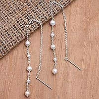 Cultured pearl dangle earrings, 'Moonlit Trellis'