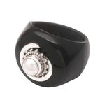 Cultured pearl signet ring, 'French Kiss' - Black Resin and Cultured Pearl Signet Ring