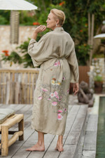 Hand-painted silk robe, 'Sakura Blossoms' - Hand-Painted Silk Robe with Floral Motif