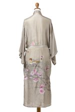 Hand-painted silk robe, 'Sakura Blossoms' - Hand-Painted Silk Robe with Floral Motif