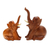 Wood statuettes, 'Play Date' (pair) - Hand Carved Suar Wood Elephant Statuettes (Pair)