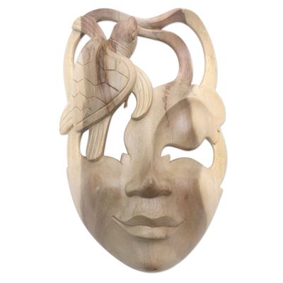 Hibiscus Wood Mask with Turtle Motif