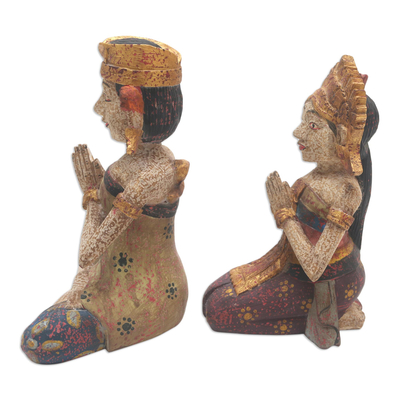 Esculturas de madera, (pareja) - Esculturas de madera de albesia balinesa talladas a mano (par)