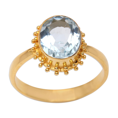 Gold-plated blue topaz single stone ring, 'Snowflake Surprise' - Gold-Plated Blue Topaz Single Stone Ring