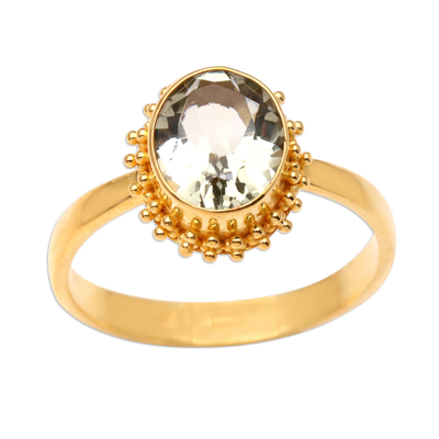 Oval Prasiolite Cocktail Ring in 18k Gold Plated 925 Silver