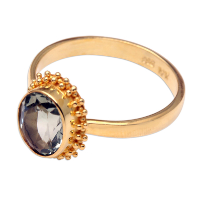 Prasiolite solitaire ring, 'Wintry Green' - Oval Prasiolite Cocktail Ring in 18k Gold Plated 925 Silver