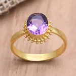 Amethyst cocktail ring, 'Purple Brilliance' - Oval Amethyst Cocktail Ring in 18K Gold Plating